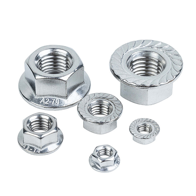 Nozes de flange hexagonais de aço inoxidável e sistema de medição imperial da Cup Nut's.