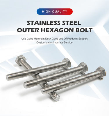 M3-M12 Extensão Full Teeth Hexagon Bolts Externo em 304 aço inoxidável DIN Standard