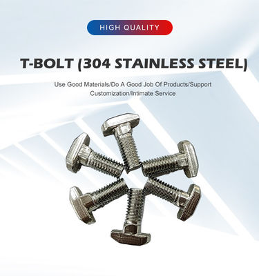 Finitura simples em T Slot Bolto parafusos de porca M5 M6 M8 M10 T Aço carbono Aço inoxidável