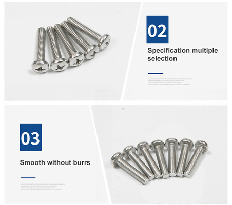 Tipo de fio completo M2 M2.5 M3 M4 M5 M6 M8 GB818 304 Ferro inoxidável Cross Phillips Round Pan Head Bolt Screw