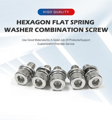 M6 Ferro inoxidável DIN912 Standard Hexagon Socket Head Screw com mola e lavadora