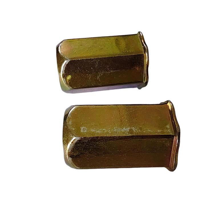 Amostra grátis de nozes de rebites abertas hexadecimais para chapas finas aço carbono revestido com zinco amarelo