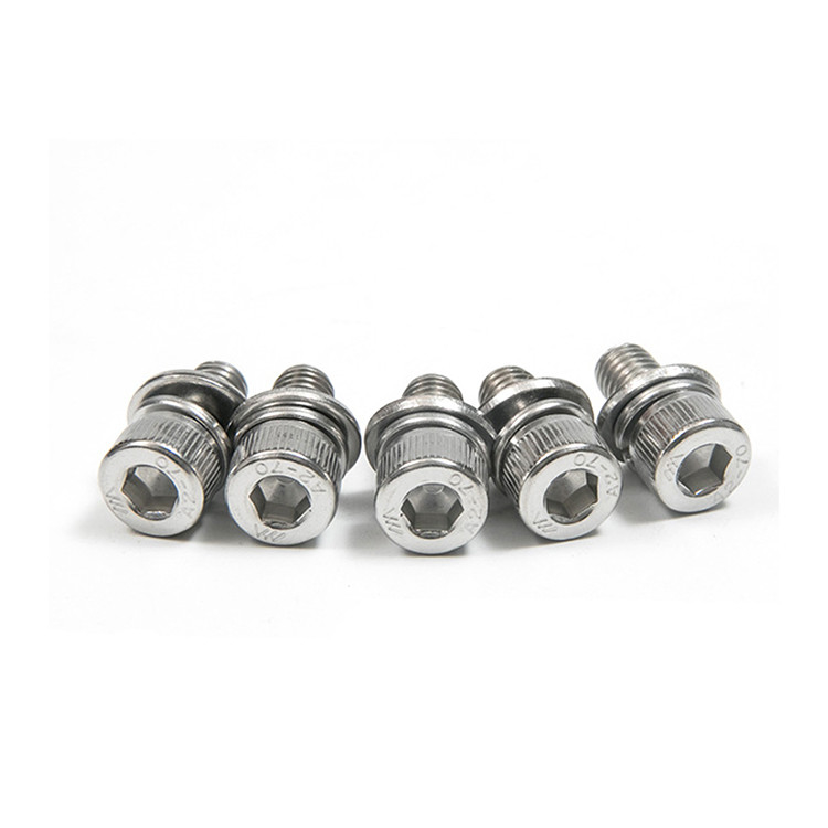304 aço inoxidável Hexagon interior três combinação parafuso cabeça do cilindro parafuso Flat Spring Washer